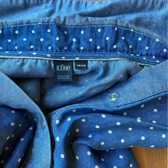 Simon’s cinch-waist, button collared sleeveless dress in blue with dots, tencel - Picture 5 of 10